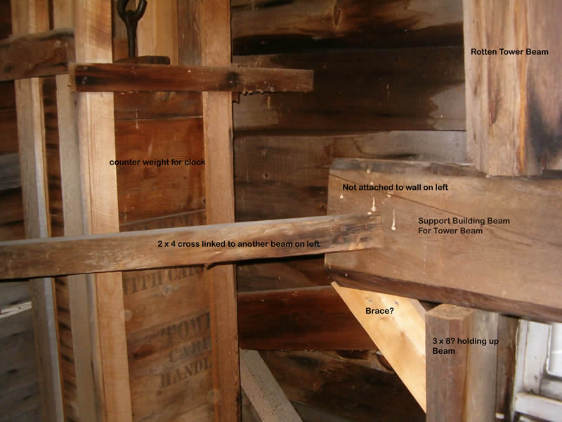 interior damage to bell tower